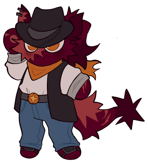 a picture of my cowgirl slugcat oc arbi, created by @clownvomited on discord!!